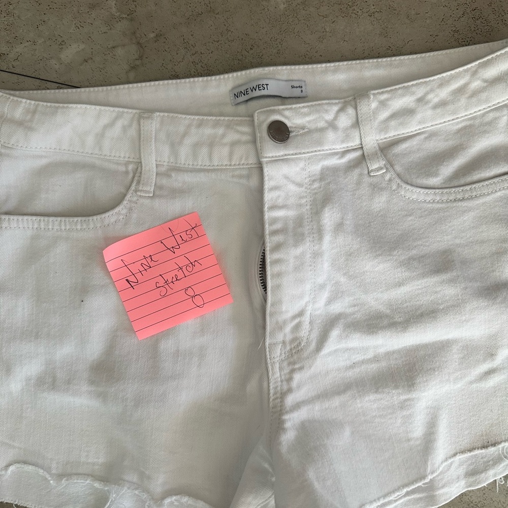 Nine West White Frayed Hem Denim Shorts